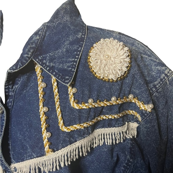 Vintage 1980’s Embellished Acid-Wash Denim Jacket 1X Cotton - Picture 2 of 4